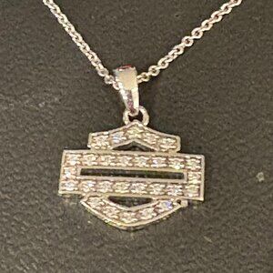 HARLEY DAVIDSON BLING BAR & SHIELD OUTLINE STERLING SILVER LADIES NECKLACE